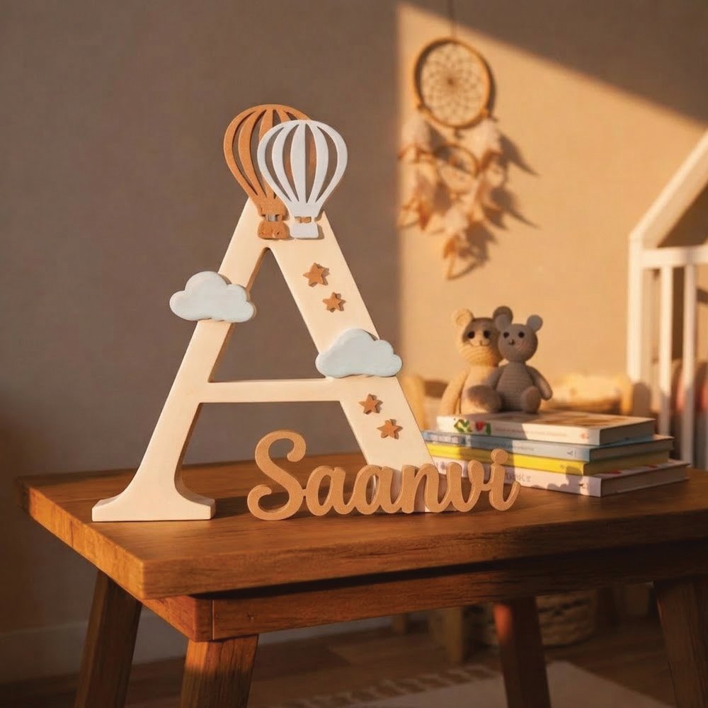 Personalized Alphabet Name Stand with Hot Air Balloon