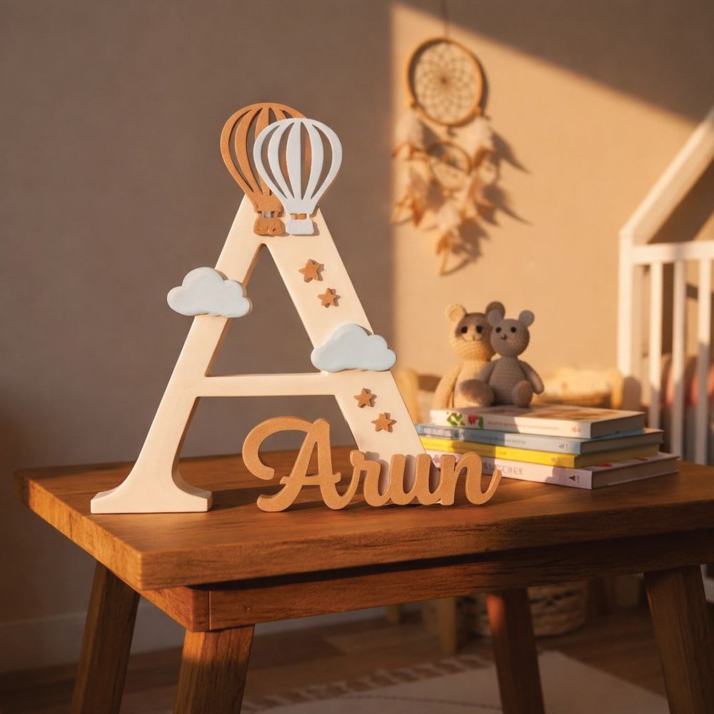 Personalized Alphabet Name Stand with Hot Air Balloon