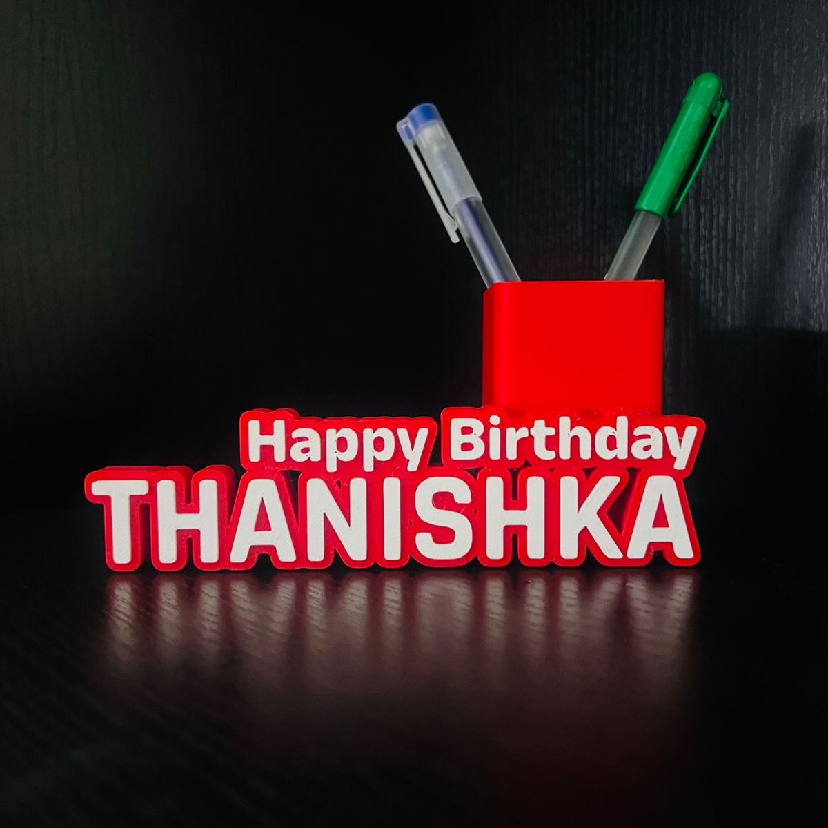 3D Printed Happy Birthday Name Desk Name with Pen Stand
