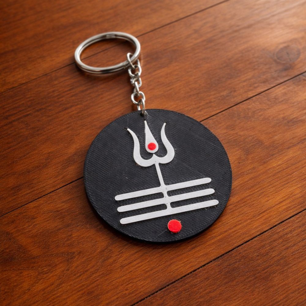 Lord Shiva Trishul & Tripundra Keychain – Spiritual Shiv Symbol Keyring